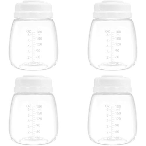 Breast Milk Collection Bottles and Storage Bottles, 6oz/180ml, Compatible with Spectra S1 S2 9 Plus, Motif Luna, and Most Wide-Mouth Flanges, Work with Spectra Bottles for Pumping, 4 Pack
