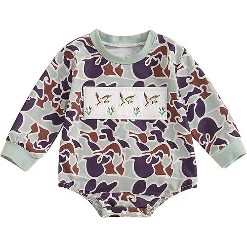 Chloefairy Baby Boy Girl Duck Romper Mallard Duck Hunting Clothes Long Sleeve Sweatshirt Bubble Romper Bodysuit Fall Outfit