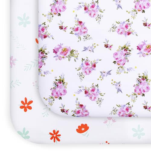 Pack and Play Sheets Girl Red Floral, Compatible with Graco Pack and Play