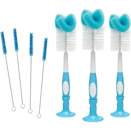 Dr. Brown's Vent Cleaning Baby Bottle Brushes - 4pk and Baby Bottle Cleaning Brush with Sponge and Scrubber - Blue - 3pk