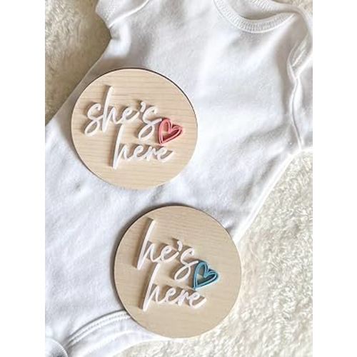 FELIXTA SET 2 OF He's Here/She's Here Wooden Baby Announcement Sign, WHITE (02)