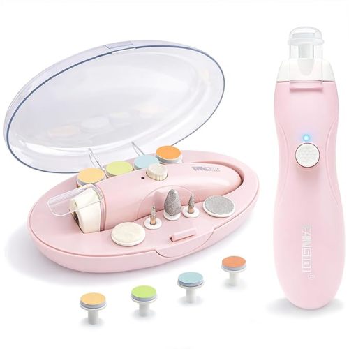 Fansidi Upgraded Baby Nail File | Easy & Safe Baby Nail Trimmer, Precise 4-Stage Electric Nail Clipper for Newborn to Toddler Girl, with Soft LED Light & 18 Grinding Heads, Perfect Baby Shower Gift