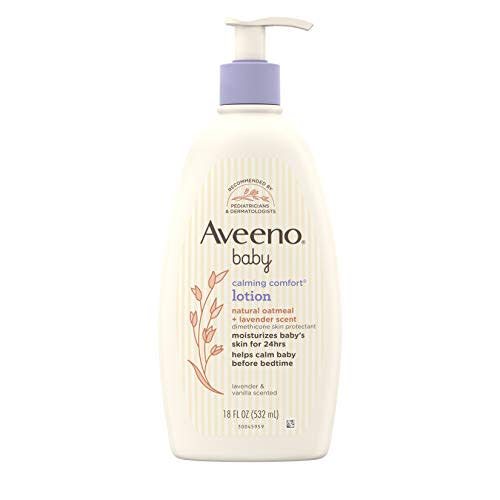 Aveeno Baby Calming Comfort Moisturizing Lotion with Relaxing Lavender & Vanilla Scents, Non-Greasy Body Lotion with Natural Oatmeal & Dimethicone, Paraben- & Phthalate-Free, 18 fl. oz