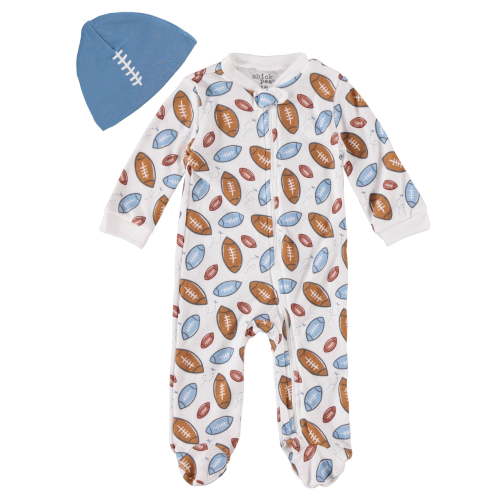 Baby Boy Baby Clothes Footed Pajama Set for Sleep and Play 2 PC Set Football Sports Star 3-6M