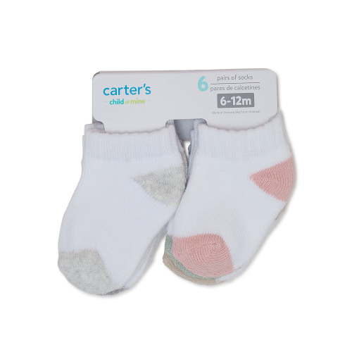 Carter's Child of Mine 0-12 M Cotton Polyester Spandex Baby Girl Terry Lowcut Socks, 6 Pack
