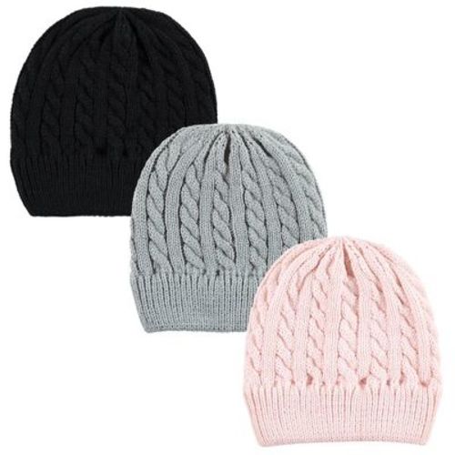 Hudson Baby Family Knitted Caps 3pk, Pink Black, Infant Toddler