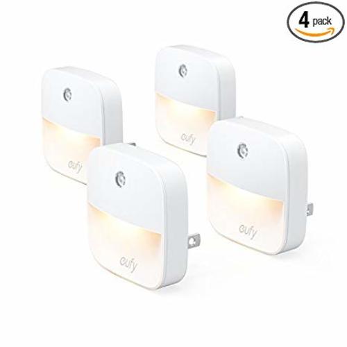 eufy Lumi Plug-In Night Light, Warm White LED Nightlight, Dusk-To-Dawn Sensor, Bedroom, Bathroom, Kitchen, Hallway, Stairs, Energy Efficient, Compact, 4-pack - 4 pack