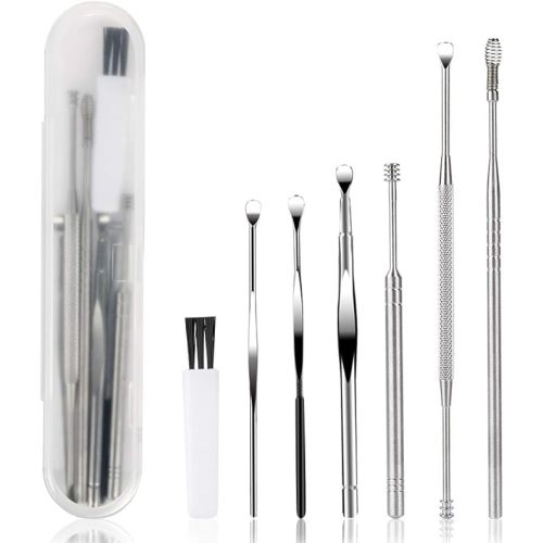 7 Pcs Ear Pick Earwax Removal Kit, BetyBedy Ear Cleansing Tool Set, Ear Curette Ear Wax Remover Tool with Cleaning Brush and Storage Box, Sliver
