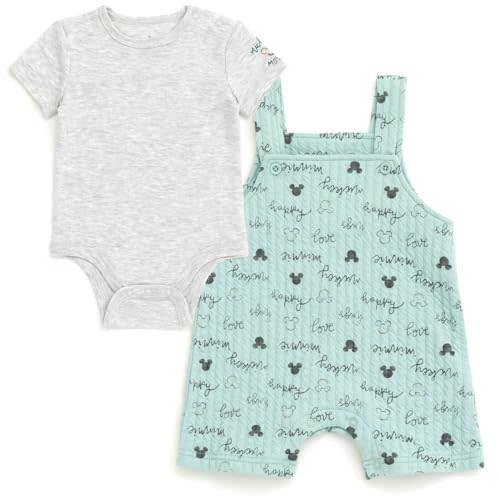 Disney Winnie the Pooh Mickey Mouse Minnie Mouse Baby Bodysuit and Short Overalls Outfit Set Newborn to Infant
