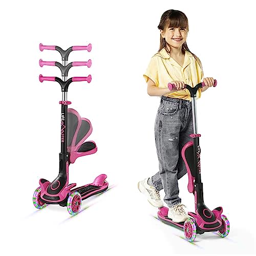 Kids Scooter Foldable Seat LED Wheel Lights Illuminate When Rolling Children and Toddler 3 Wheel Kick Scooter Adjustable Handlebar Indoor and Outdoor- by Lifemaster