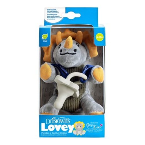 Dr. Brown's Teddy the Triceratops Lovey with Aqua One-Piece Pacifier, 0-6m