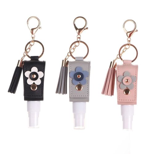 3pcs Plastic Travel Bottle with Leather Keychain Holder,Portable Empty Travel Bottle Keychain,30ml Small Spray Bottle,Hand Sanitizer Bottle