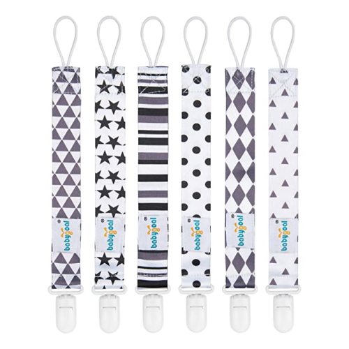 Babygoal Neutral Pacifier Clips, 6 Pack Binky Paci Holder Clips and Leash for Boys and Girls Fits for Most Pacifier, Binkie Styles & Baby Teethers & Toys and Gift 6PB05