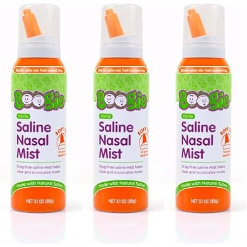 Boogie Saline Nasal Spray Mist for Baby and Kids, Allergy Relief, Nasal Decongestant, Made with Saline, Fresh, 3.1 Ounce (Pack of 3)