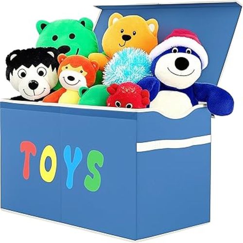 YOLOXO Toy Box Chest, Collapsible Sturdy Storage Bins with Lids, Extra Large Kids Toy Storage Organizer Boxes Bins Baskets for Kids, Boys, Girls, Nursery Room, Playroom, Closet (Classical Blue)