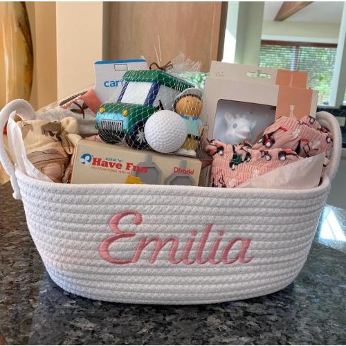 Personalized, Embroidered, Braided, Rope Basket, Name, Baby Gift Basket, Dog Toy Basket, Baby Shower Gift, Easter