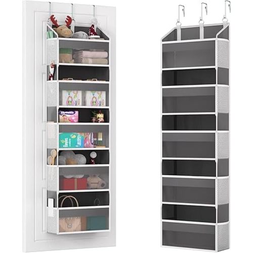 Over the Door Organizer with 5 Front & 10 Mesh Side Pockets, 50LB Capacity Extra Large Hanging Storage Organizer Multi-Room Space-Saving Design with 3 Sturdy Hook for Closet, Bathroom, Kitchen, Pantry
