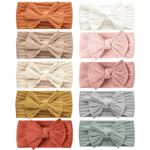 Niceye Pack of 10, Baby Girls Headbands with Bows Handmade Hair Accessories Stretchy Hairbands for Newborn Infant Toddler