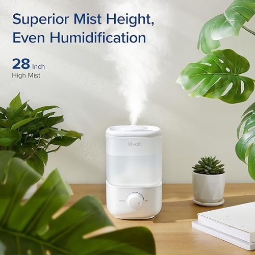LEVOIT Top Fill Humidifiers for Bedroom, 2.5L Tank for Large Room, Easy to Fill & Clean, 28dB Quiet Cool Mist Air Humidifier for Home Baby Nursery & Plants, Auto Shut-off and BPA-Free for Safety, 25H