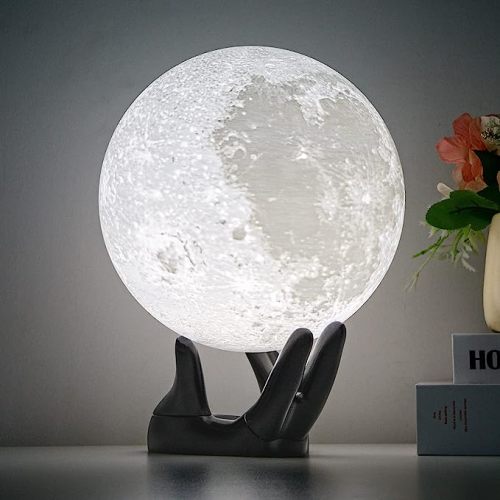 BRIGHTWORLD Gifts for Women, 7.1 inch Moon Lamp 3D Printing Moon Light 16 Colors Night Light for Kids Room Home Decor, Gift for Teen Girls Boys, Christmas Gifts Birthday Gifts (Black Hand Stand) - 16 colors Plastic Black Hand Base - 7.1inch