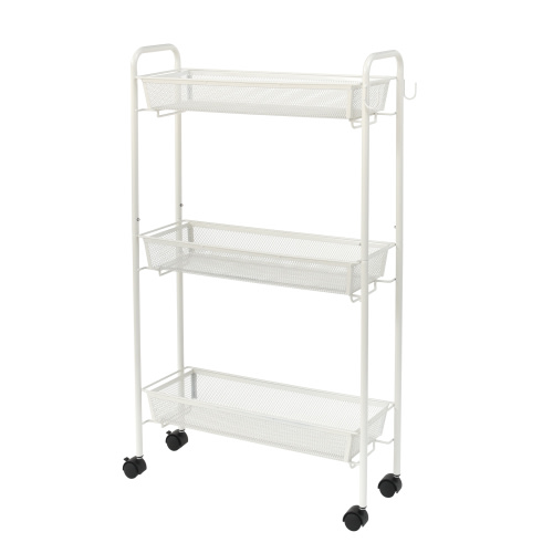 Mainstays Slim 3-Shelf Rolling Bathroom Organization Cart with 2 Hooks, White