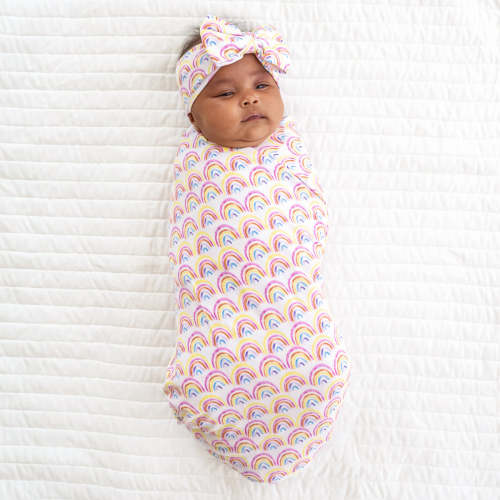 Pastel Rainbows Swaddle & Luxe Bow Headband Set