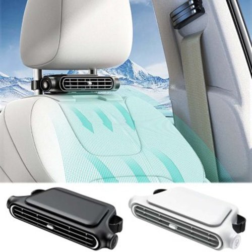 Car Fan for Driver and Passenger's Seat, 3 Speeds Car Seat Fans for Backseat Kids Baby Rear Facing, Space-Saving, Portable USB Headrest Cooling Fan for Vehicle Van RV Truck (White (Battery Power))