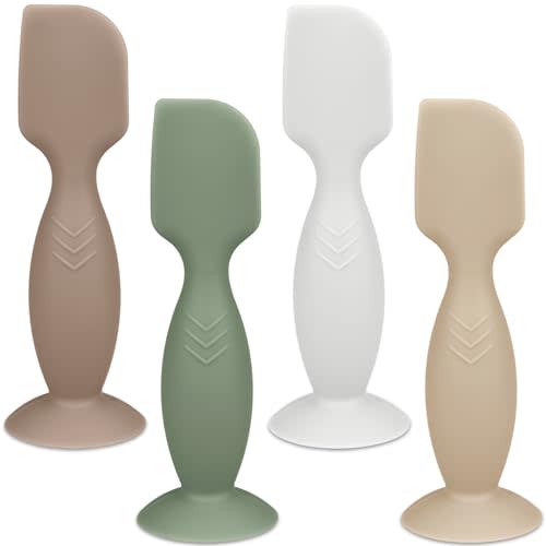 Diaper Cream Applicator Set - Soft Silicone Baby Butt Brush with Suction Base, Baby Butt Spatula, Mini Size, 4 Piece - Newborn Baby Essentials (Sand/Natural/Sage/White)