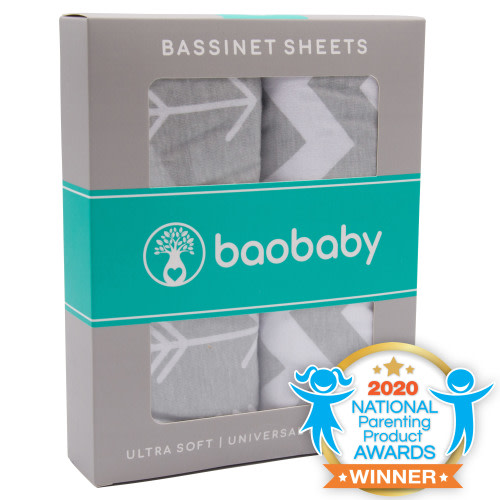 Bassinet Sheets Grey Zig Zag and Arrows 2-Pack by Baobaby