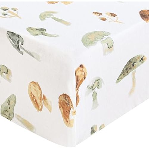 LifeTree Crib Sheets for Baby, Muslin Fitted Crib Sheets Neutral Boys Girls - Toddler Bed Sheet Fits Standard Crib, 70% Viscose from Bamboo and 30% Cotton, Mushroom Pattern, 28in x 52in
