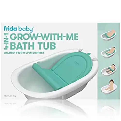 Frida Baby 4-in-1 Grow-with-Me Baby Bathtub, Baby Tub for Newborns to Toddler with Removable Bath Seat & Backrest for Bath Support in Tub - 4-in-1 Grow-with-Me Bath Tub