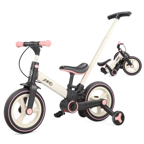 JMMD Toddler Bike with Push Handle for Kids, 6-in-1 Foldable Toddler Tricycle with Training Wheels, Pedals, Kid Balance Bike for 18-60 Months, Pink