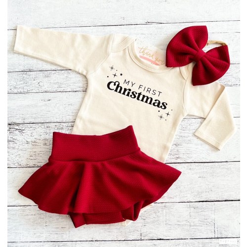 My First Christmas Outfit Baby Girl, Christmas Dress, Skirted Bummie, Santa Photo Outfit, Niece Aunt Gift