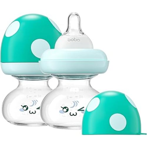 YOHKOH Newborn Glass Baby Bottles with Slow Flow Nipple for 0+ Months, Wide Neck Feeding Bottle, 2.7oz/80ml (Blue, 2.7oz (Pack of 2))