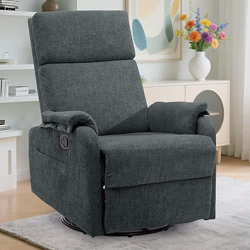 Recliner Chairs, Swivel Rocking Recliner Chair for Adults, Glider Rocking Chair, Small Nursery Recliner for Living Room, Reclining with Modern-Designed Armrests,Chenille,Darkgrey