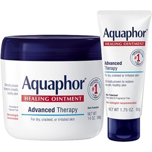 Aquaphor Healing Ointment Advanced Therapy Skin Protectant Skin Care Set, Body Moisturizer for Dry Skin, Minor Cuts and Burns, Dry Cuticles, Cracked Heels, Hands and Lips, 14 Oz Jar + 1.75 Oz Tube