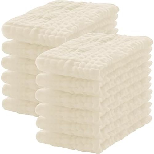 12 Pack Muslin Burp Cloths 100% Cotton Muslin Cloths Large 20''x10'' Extra Soft and Absorbent Baby Burping Cloth - Ivory