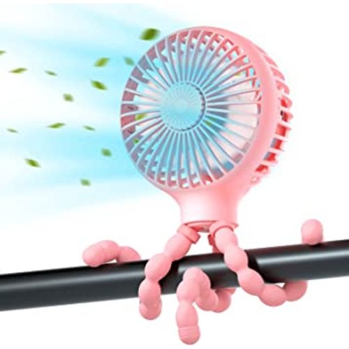 Stroller Fan Upgraded Handheld Personal Fan Battery Operated Mini Portable Fan with LED Light Aromatherapy, Flexible Tripod Clip On Fan with 3 Speeds Versatile Fan for Car Seat Crib Bike Desk (Pink)