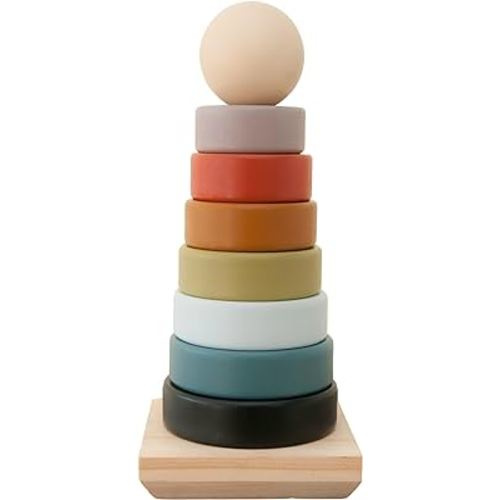 Neutral Rainbow Wooden Ring Stacker Toy | Montessori Stacking Rings for Toddlers | Educational & Developmental Sensory Toys Non-Toxic, Safe & Durable Gift | Designed in The USA