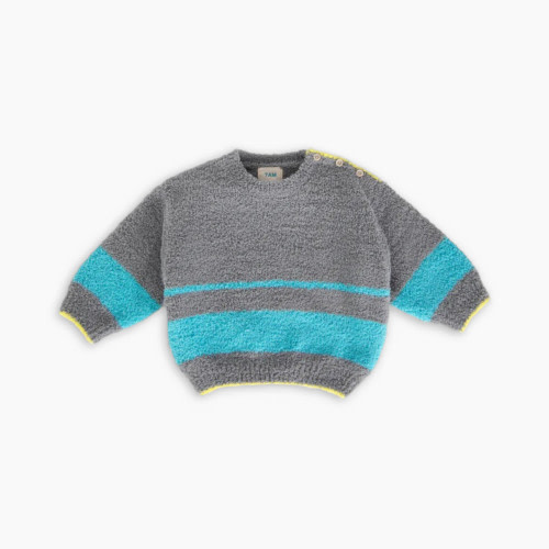 7AM Enfant Striped Sweater - Gris, Bright Cyan, 3-6 M