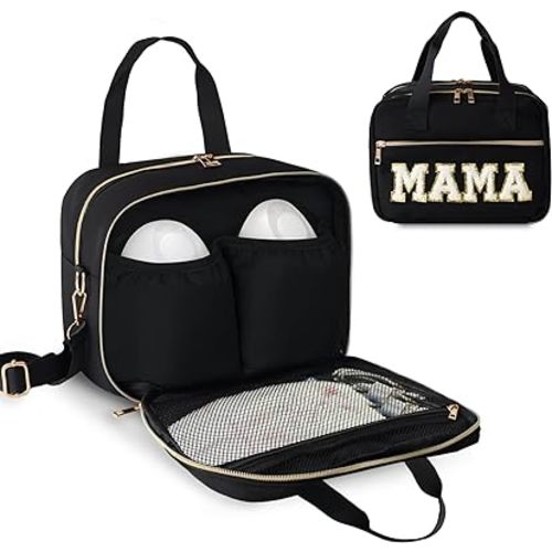 rain bunny Wearable Breast Pump Bag Compatible with Elvie Pumps and Medela Pump in Style, Pump Cooler Bag with Shoulder Strap, Pump Bag for Work, Travel and Family Use (Black)
