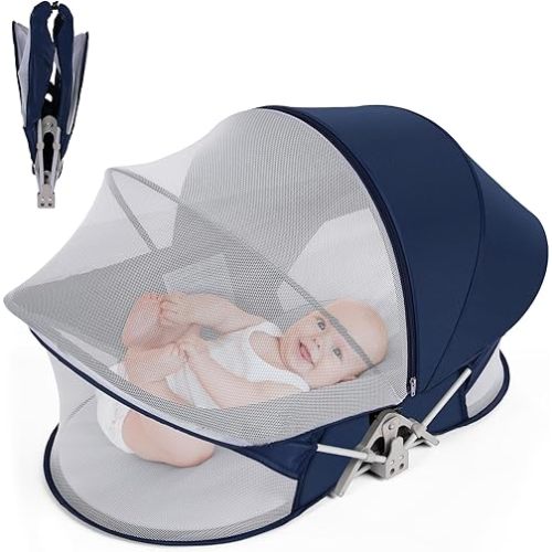 Portable Travel Bassinet for 0-5M Baby, Baby Cribs Travel Pod for Outdoors Baby Lounger,Co Sleeper for Baby in Bed with Mosquito Net and Sunshade Canopy, Lightweight Washable Foldable