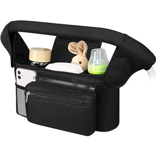 Accmor Universal Stroller Organizer with Insulated Cup Holder Detachable Phone Bag and Shoulder Strap,Stroller Bag Caddy Organizer Accessories Fits for Uppababy, Baby Jogger, Britax Strollers