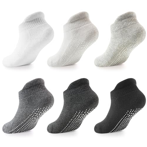 LA ACTIVE Non Slip Grip Ankle Boys and Girls Socks with Non Skid for Babies Toddlers and Kids Back to School