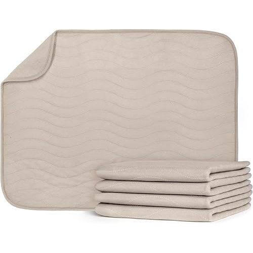 Ubbi Washable Underpads, Waterproof Reusable Heavy Absorbency Incontinence Pads for Kids, Adults, Elderly and Pets, Bedwetting Pads for Bed, Sofa and Floors, Taupe, Pack of 4