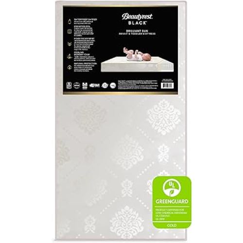 Beautyrest Beginnings Black Brilliant Sun 2-Stage Premium Crib and Toddler Mattress with Plant-Based Soy Foam and Gel Memory Foam