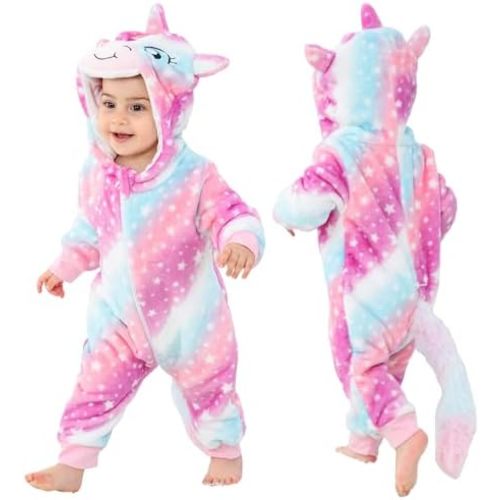 MICHLEY Unisex Baby Animal Costume Winter Autumn Flannel Hooded Romper Cosplay Jumpsuit