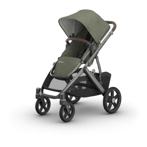 UPPAbaby Vista V3 Full-Size Single-to-Double Stroller System, Toddler Seat, Bug & Rain Shields, Storage Bag Included, Evelyn (Meadow Green/Graphite Frame/Chestnut Leather)