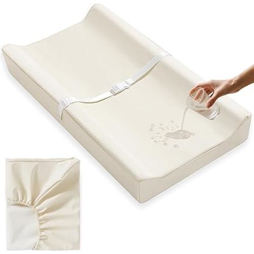 Vegan Leather Baby Changing Pad Covers for Girl, Boy, Waterproof & Wipeable Soft Diaper Changing Mat Cover.Fits Standard Changing Pads with Dimensions of 32" x 16". (Beige)