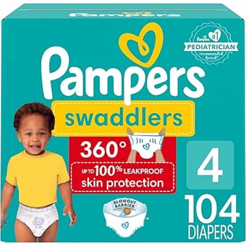 Pampers Diapers - Swaddlers 360 - Size 4, 104 Count, for up to 100% Leakproof Premium Skin Protection